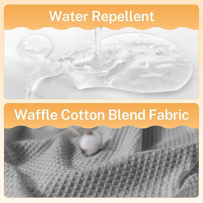 River Dream Gray Fabric Shower Curtain Set, Cotton Blend, Waffle Weave, with Snap in Replacement Liner，71 x 74 inches