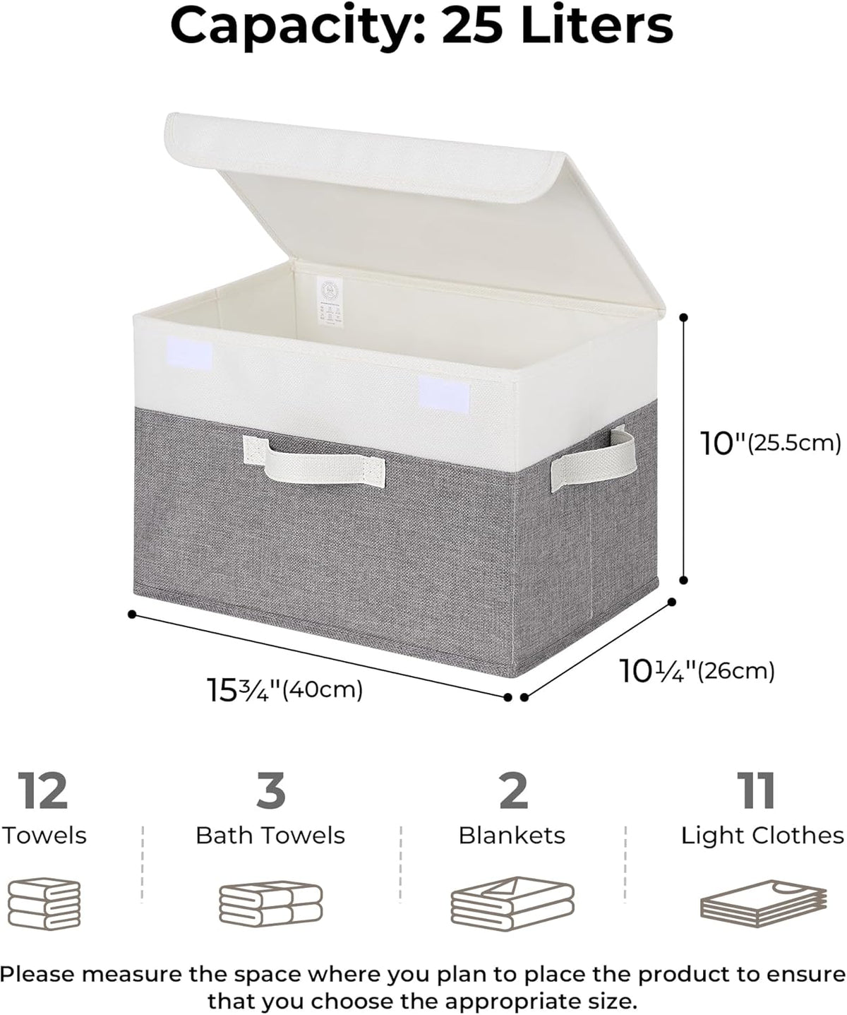 GRANNY SAYS Fabric Storage Boxes, Keepsake Box, Large Storage Bins with Lids, Closet Organizers, Toy Organizer, Storage Baskets for Shelves, White/Gray, 2-Pack