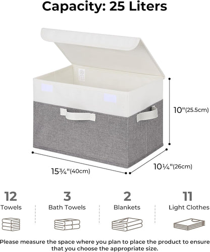 GRANNY SAYS Fabric Storage Boxes, Keepsake Box, Large Storage Bins with Lids, Closet Organizers, Toy Organizer, Storage Baskets for Shelves, White/Gray, 2-Pack