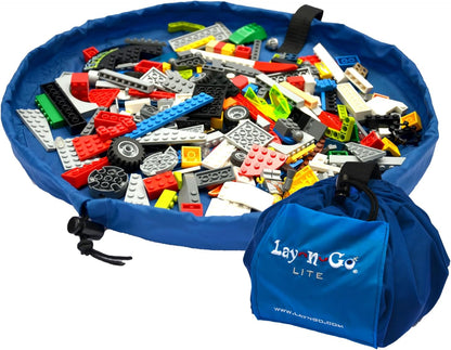 Lay-n-Go 2-in-1 Small Portable Drawstring Toys Storage Organizer and Play Mat for Room and Travel, Made for Kids and Toddlers with a Durable Patented Design