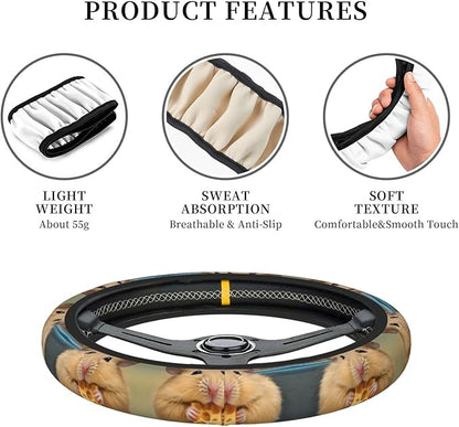 Funny Hamsters Car Steering Wheel Cover, 15 Inch Steering Wheel Cover Stylish Decor for Most Cars