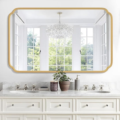 30"x48" Gold Bathroom Mirror for Wall, Large Brass Gold Bathroom Vanity Mirror