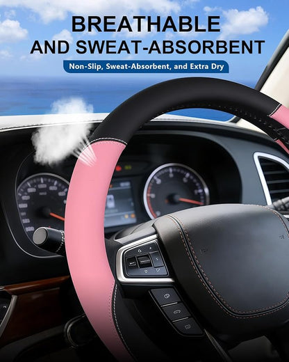 Heavy-Duty Steering Wheel Cover for RV Trucks & Campers - Non Slip Covers, Steering Wheel Grip for Motorhomes & Recreational Vehicles, Fits Oversized 15.5-16 Inch Wheels (Pink)