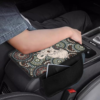 Boho Mandala and Elephant Print Center Console Covers for Cars Lightweight Armrest Cover for Car Washable Car Armrest Cushion Universal for Most Vehicle SUV Truck