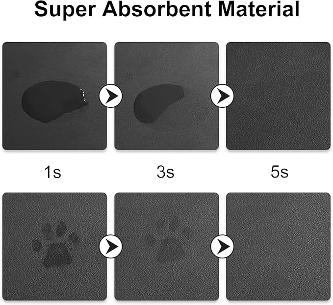 YCT Cat Food and Water Mat for Pets - Non-Slip Super Absorbent Dog Bowl Mat With Multiple Cat Heads Logo - 24 x 16.9 Inches, Black