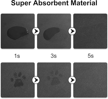 YCT Cat Food and Water Mat for Pets - Non-Slip Super Absorbent Dog Bowl Mat With Multiple Cat Heads Logo - 24 x 16.9 Inches, Black