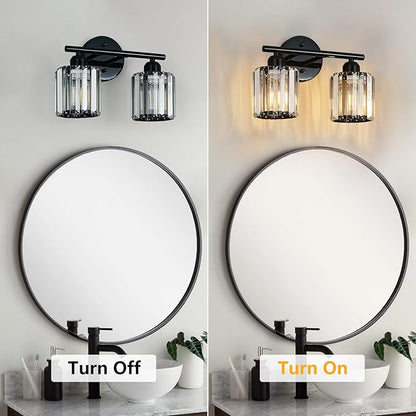 FDPBY Modern 2 Light Crystal Vanity Light, Plating Black Vertical Bathroom