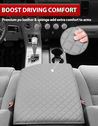 KBH Center Console Armrest Cover for 2007-2013 Toyota Tundra & 2008-2022 Sequoia, Vinyl Leather, Middle Console Lid Protector Arm Rest Cushion Pad, Interior Accessories, Anti-Scratch, Gray