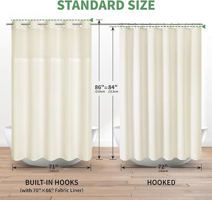 eachope Extra Long No Hook Shower Curtain with Snap-in Fabric Liner Set,Cream Waffle Weave Shower Curtains for Bathroom,Hotel Luxury Decor Bathroom Curtain Set,Waterproof & Washable,71Wx86H