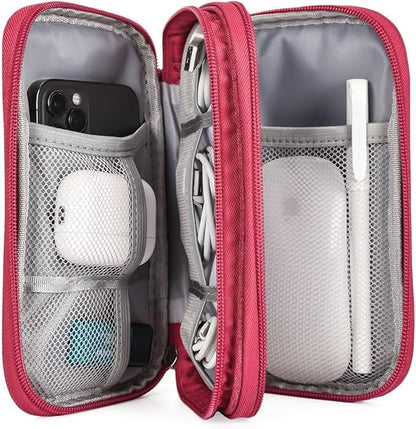 Electronic Organizer Travel Cable Accessories Bag, Electronic Organizer Case, Waterproof Electronic Accessories Organizer Bag for Power Bank, Charging Cords, USB Cable (Rose Red)