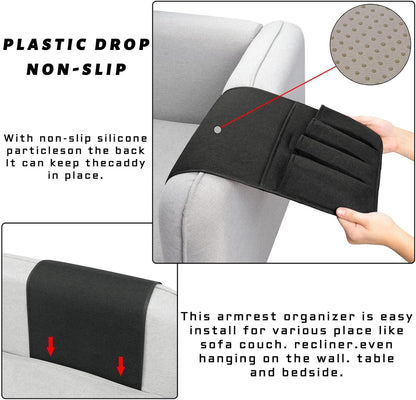 NB Sofa Armrest Organize remote holder bedside caddy organizer with 5 pockets，non-slip couch remote control holder couch armchair caddy accessories (black, 35"x12.4")