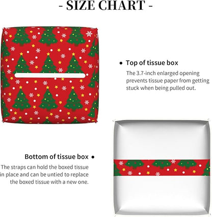 Christmas Tree and Snowflakes Tissue Box Cover Square,Red Green Christmas Pine Tree Tissue Box Holder Waterproof Leather Facial Paper Organizer Dispenser for Bathroom Home Car Nightstand Vanity Desk