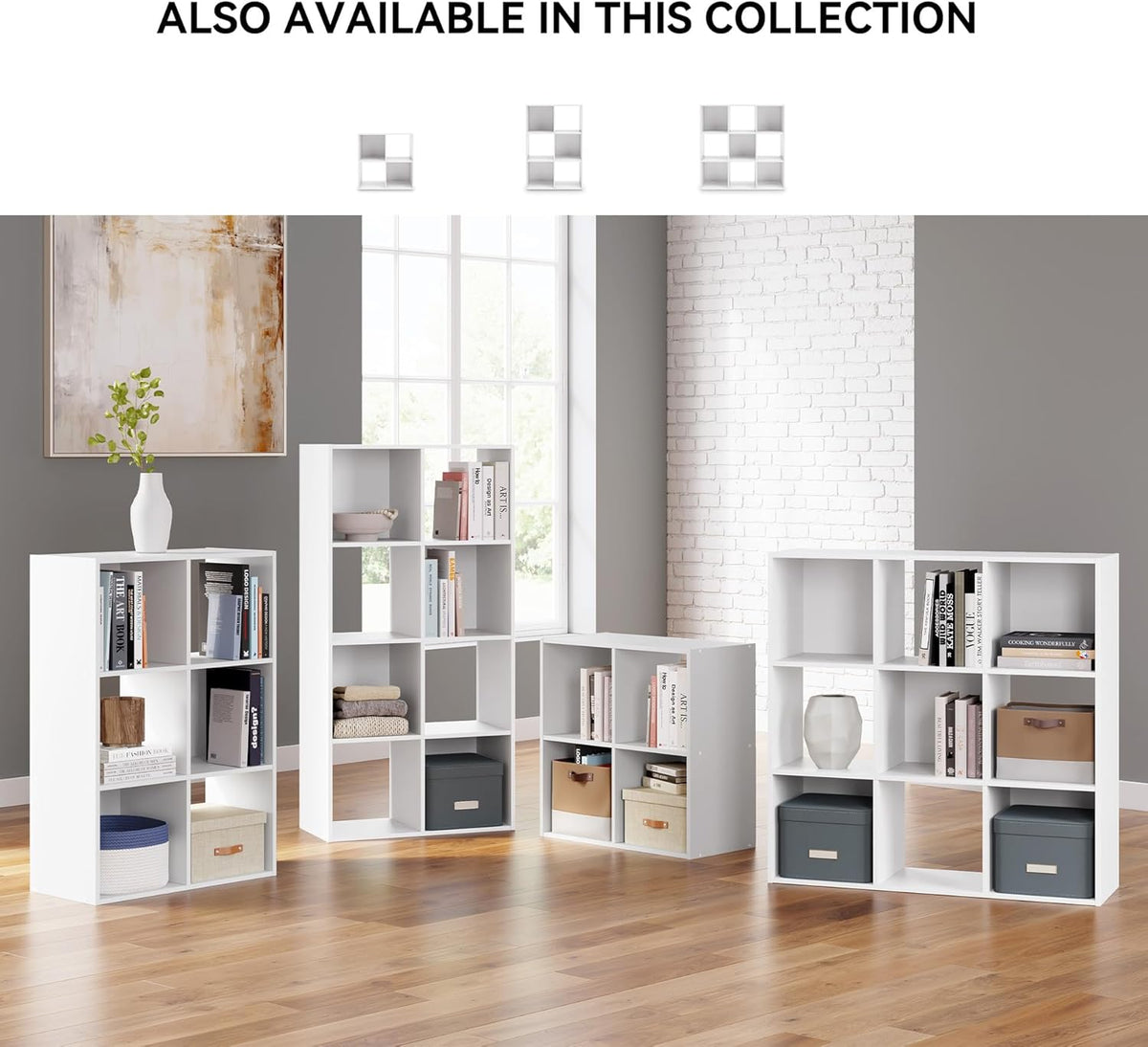 Signature Design by Ashley Onita Contemporary 8 Cube Organizer for Storage, Fits 10.5" by 10.5" by 11" H Storage Bins, Wood, 47.05" Tall, White Finish