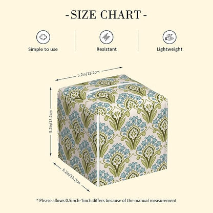POIUBLE Tissue Box Holder Green and Blue Floral Tissue Box Cover Square Leather Tissue Holder Organizer Portable Decorative Facial Paper Case for Home Office Bathroom Vanity Countertop