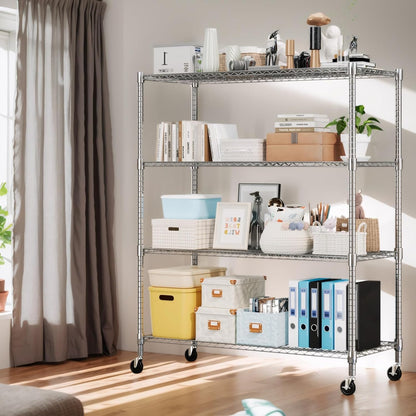 Himimi Storage Shelves 60"W Wire Shelving with Wheels 2600LBS Heavy Duty Metal Shelves for Storage, 4-Tier Adjustable Wire Rack Shelving Garage Shelving Kitchen Storage Shelves 24"Dx60"Wx72"H, Silver