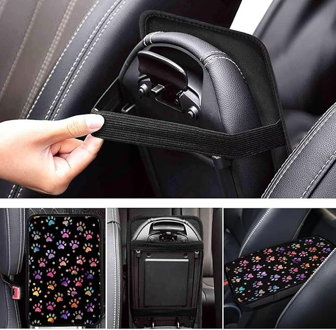 Colorful Dog Paws Arm Rest Car Car Center Console Cover Auto Console Armrest Cover Easy to Install Universal Cars Interior Accessories Cars Arm Rest Cover 12.3 x 7.5 Inch