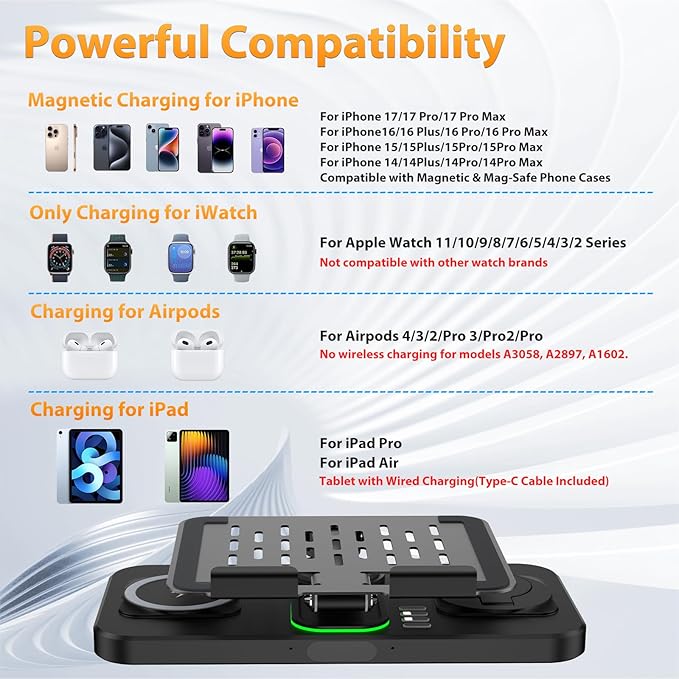 30W Charging Station for Apple Products, Foldable Wireless Charger