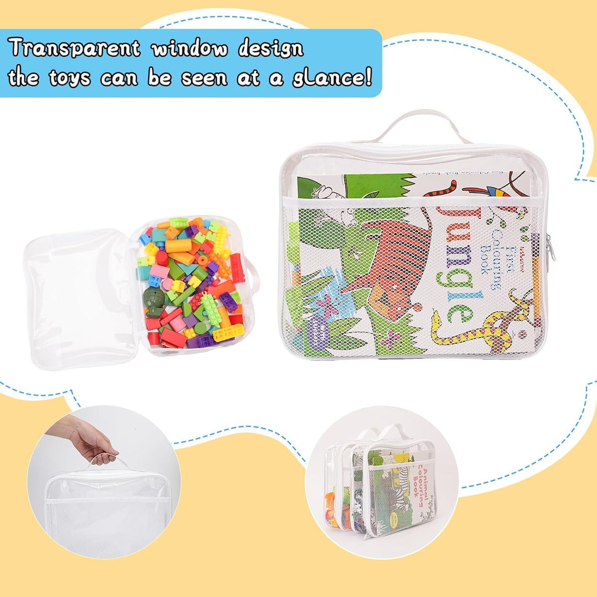 Large Kids Toy Storage Bag - Durable Waterproof Foldable Organizer, Portable Playroom Cleanup Solution for Toys, Books, Art Supplies (Eco-Friendly Material, White