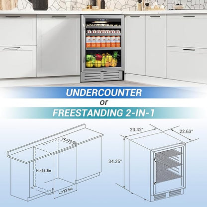 24" Beverage Refrigerator Undercounter | 180 Can Capacity | Built-In