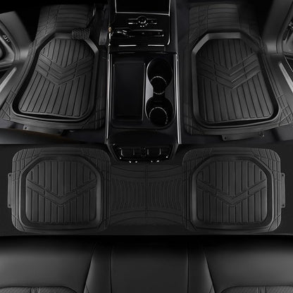 Amazon Basics 3-Piece All-Weather Heavy Duty, Full Set PVC Floor Mats for Universal Fit in Cars, SUVs, and Trucks, Black, Trim to Customize