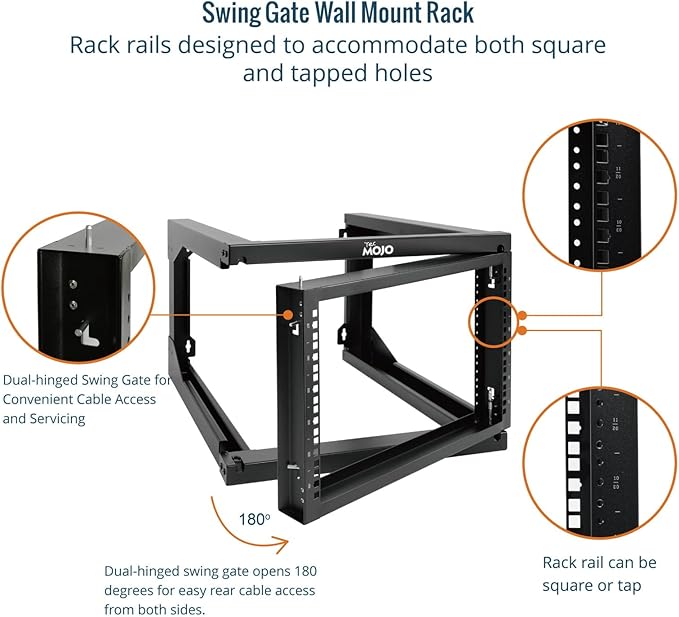 Tecmojo 6U Wall Mount Server Rack Swing Gate, 19in Computer/AV/Data/IT/Media