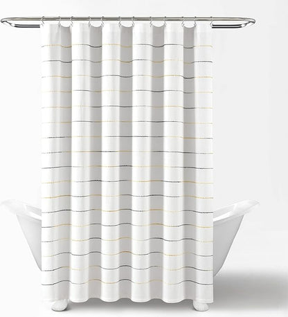 Lush Decor Ombre Stripe Yarn Dyed Cotton Shower Curtain, 72" W x 72" L, Navy & Multi - Fabric Shower Curtains - Striped Bathroom Curtain - Farmhouse & Coastal Decor