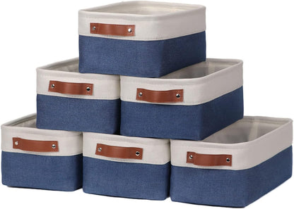 HNZIGE Small Baskets for Storage(6 Pack) Fabric Storage Baskets for Shelves, Foldable Storage Basket for Organizing Closets, Laundry, Nursery, Baskets for Gifts Empty (White&Blue, 11.8" x 7.8" x 5.1")