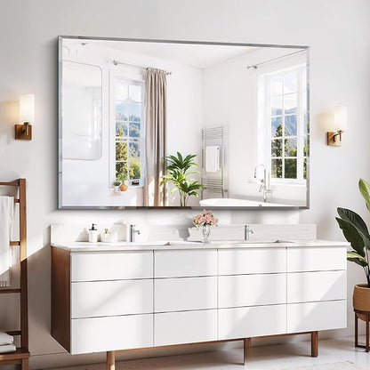 CILIBER 60x40 Large Beveled Mirror, Frameless Beveled Bathroom Mirrors