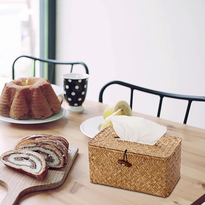 Sumnacon Tissue Box Cover Large Rectangle Tissue Box Seagrass Tissue Box Holder Woven Tissue Holder Decorative Tissue Cover for Bathroom Tissue Box Cover Rectangular for Home Office Table Coffee