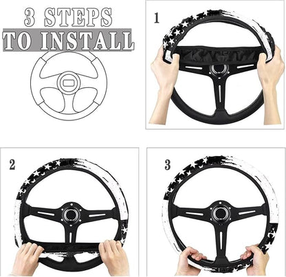 SEANATIVE American Flag Print Universal Steering Wheel Cover, Silicone Steering Wheel Cover, Easy to Disassemble, Non-Slip Soft Steering Wheel Cover