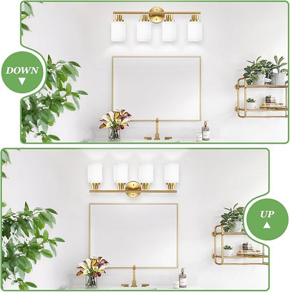 Guliaofo 4-Light Vanity Lights, Brushed Gold Bathroom Light Fixture