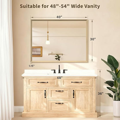 Oak Wood Effect Framed Wall Mirror, 30x40 Rectangle Mirror, Anti-desilvering