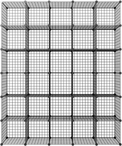 Metal Grid 14"x14" Wire Cube Storage - 30 - Cube Modular Shelving Unit, Stackable Bookcase for Office, Bedroom & Living Room
