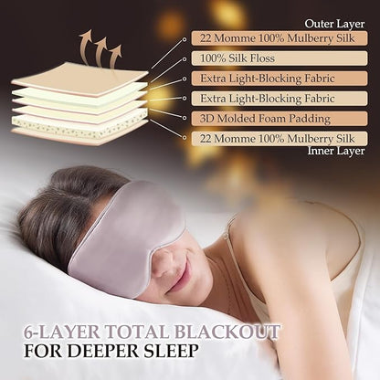 SGMSILK 100% Mulberry Silk Sleep Mask for Unisex, 22 Momme 3D Silk Contoured Eye Mask, Breathable Light Blocking Blindfold with Adjustable Strap, Blackout Eye Cover for Travel, Dusty Purple