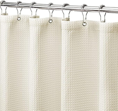MISS SELECTEX Machine Washable Cloth Shower Curtain, Matt Waffle Durable Thick Cloth Shower Curtain for Bathroom,Premium Water Repellent Fabric Luxury Spa Hotel Shower Curtain(72Wx78H,Ecru/Beige)