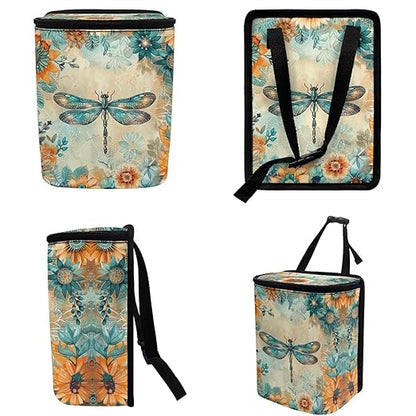 DISNIMO Floral Dragonfly Car Trash Can for Car Cute, Car Trash Bag Bin Hanging Foldable Automotive Car Garbage Cans Leak Proof Vehicle Trash Can Black