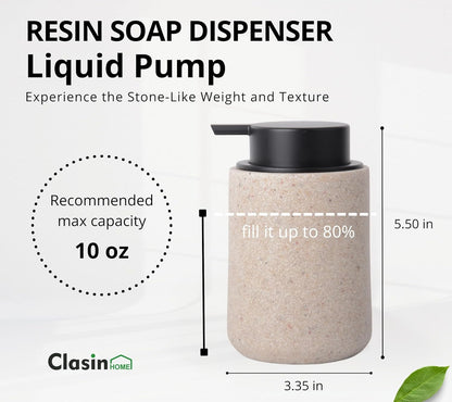 Beige Bathroom Accessories Set, 3 Pcs Resin Bathroom Accessories Complete Set, Sandstone Look Soap Dispenser with Large Pump, Toothbrush Cup, Soap Dish for Modern Home Decor and Kitchen