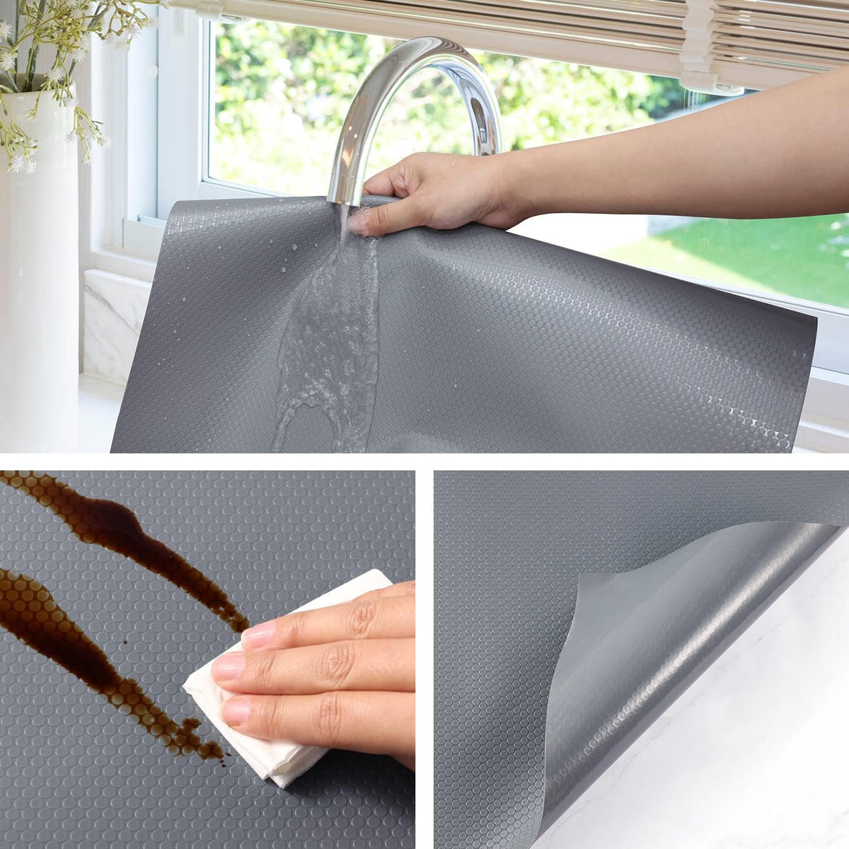 Shelf Liners for Kitchen Cabinets, Waterproof and Oil-Proof Kitchen Cupboard Liner, Refrigerator Liners and Plastic Drawer Mats Non Adhesive Shelves, Fridge - Gray 11.8 x 118 Inches