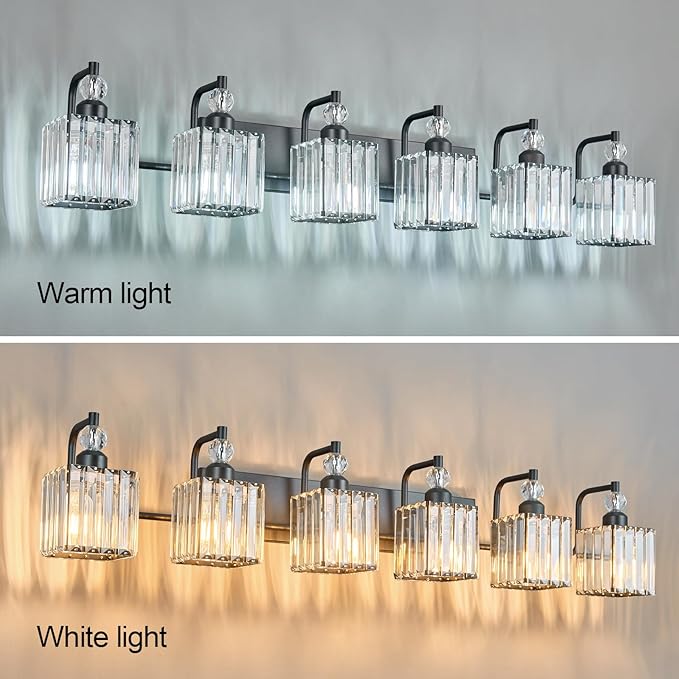 BBLLWJ 6 Light Bathroom Vanity Light Modern Black Vanity Light Fixtures