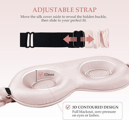 SGMSILK 100% Mulberry Silk Sleep Mask for Unisex, 22 Momme 3D Silk Contoured Eye Mask, Breathable Light Blocking Blindfold with Adjustable Strap, Blackout Eye Cover for Travel, Pink