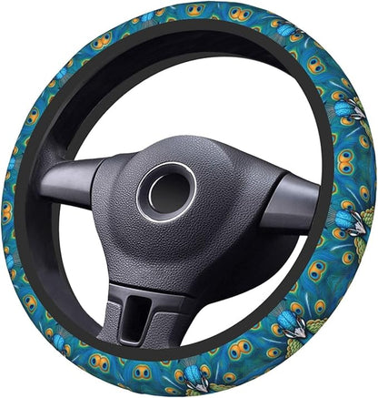 Peacock Feather Painting Universal Fit Steering Wheel Cover for Car, Truck, and SUV, Durable Steering Wheel Protection