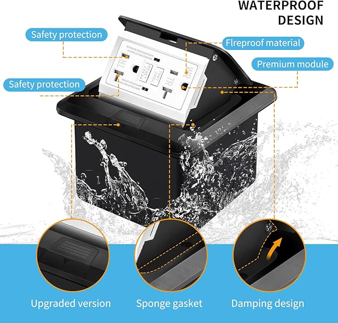 Vagueior Recessed Floor Electrical Outlet Kit, Waterproof Electrical Outlet