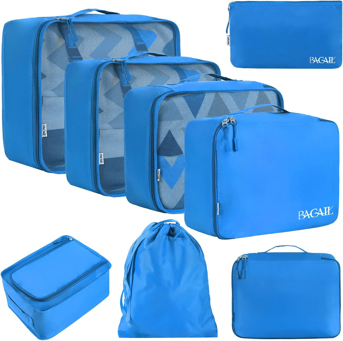 BAGAIL 8 Set Packing Cubes Luggage Packing Organizers for Travel Accessories-Light Blue
