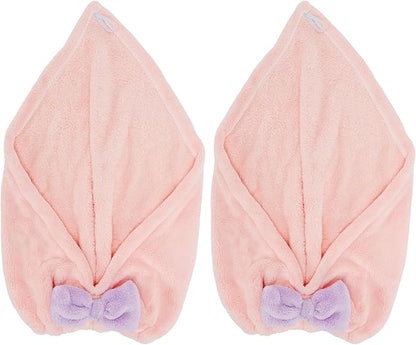 VOCOSTE 2pcs Hair Drying Towels, Triangular Hair Towel Wrap for Women, Absorbent Hair Turban Towel, Bow Hair Drying Cap for Straight Short Hair, Pink