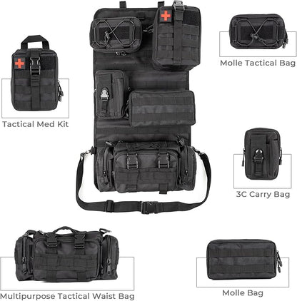 Universal Tactical Car Seat Back Organizer Patrol Bag Tactical Molle Vehicle Organizers with 5 Detachable Molle Pouches Multi-function Designed