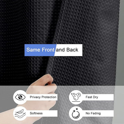 OVZME Extra Long Shower Curtain Set- 96 Inch Long Waffle Weave Heavy Duty Fabric Shower Curtains for Bathroom, Luxury Heavy Duty Thick Cloth Shower Curtain with 12 Plastic Hooks, 72x96, Black