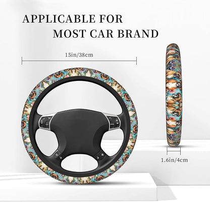Boxer Dog Florals Mint Flowers Neoprene Steering Wheel Covers Women Men Car Accessories, Universal 15 Inch Fit Auto, Suvs, Truck
