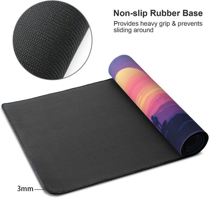 Sunset Mountains Large Mouse Pad, Anime Style Gaming Desk Mat, XXL Keyboard Desk Pad Mat for Desktop, 35.4"x15.7" Non-Slip Base Big Mousepad with Stitched Edges