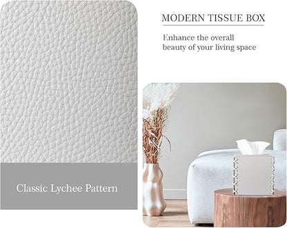 Tissue Box Cover PU Leather Tissue Holder Square Decorative Home Decor Cube Boxes for Bathroom, Kitchen, Nightstand, Office Desk Essentials, Light Gray