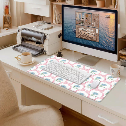 Blue Hydrangea Large Mouse Pad 31.5x15.7inch, Trendy Coquette Pink Bow Flower Aesthetic Large Extended Computer Desk Mat Mousepad for Keyboard and Mouse, Preppy Desk Accessories